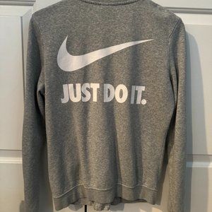 Nike gray fleece sweatshirt zip jacket Just Do It logo Size Small